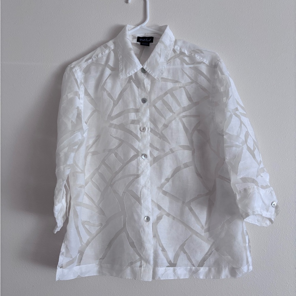 White Sheer Button-Up Blouse